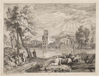TvB G 2423
<br/>
Landschap met dorp aan de overzijde van een rivier
<br/>
<em>Rysbraeck, Pieter (1655-1729)</em>